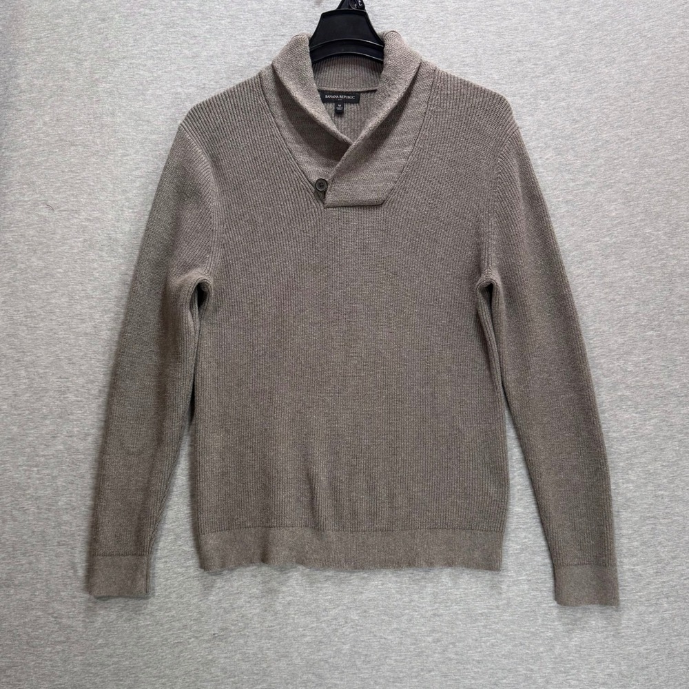 Banana Republic Shawl Collar Sweater Mens M Brown Ribbed Knit Pullover Preppy